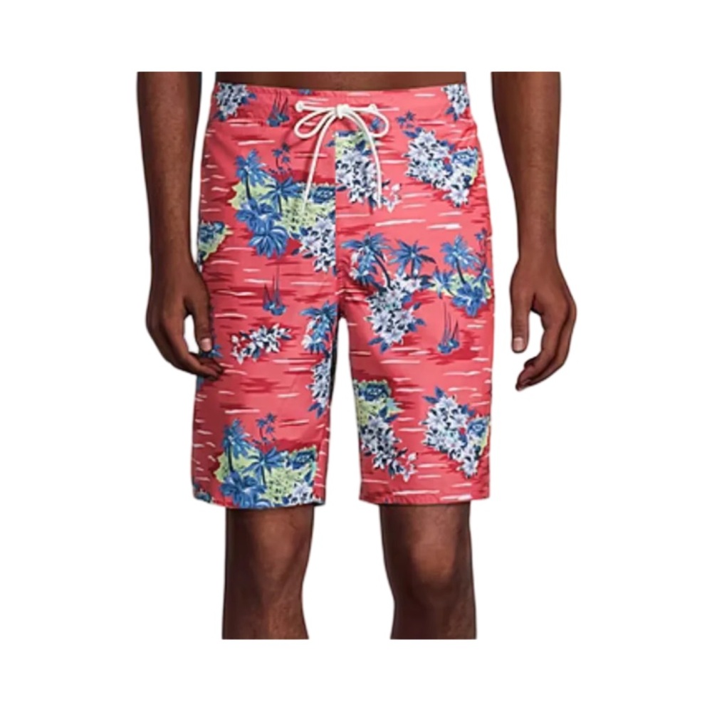 St. John's Bay Red Floral Men Swim Board Shorts